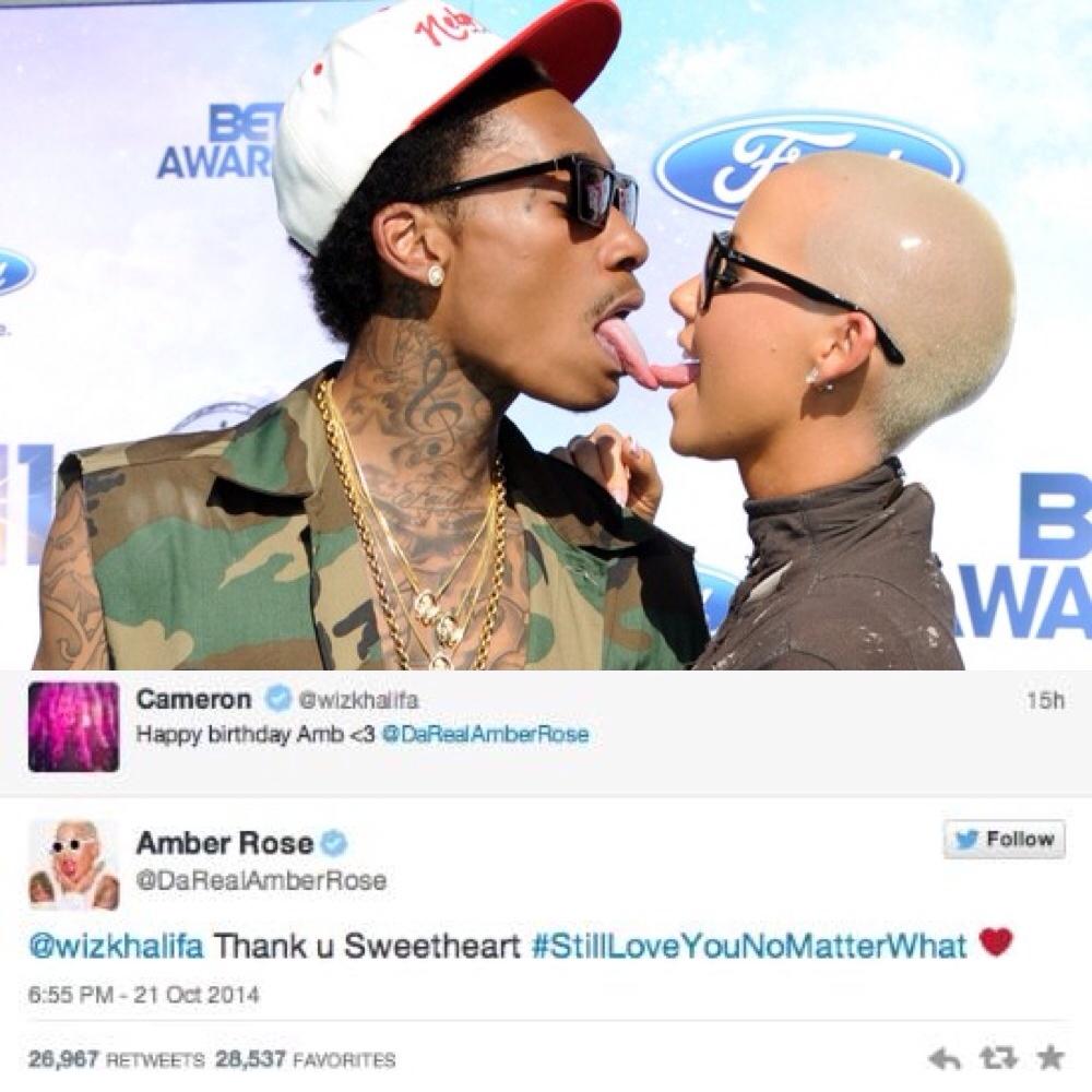  Wiz Khalifa wished Amber Rose a happy bday and she responded he him know she still loved him. 
