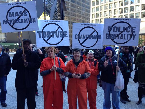 Orange jumpsuits against torture