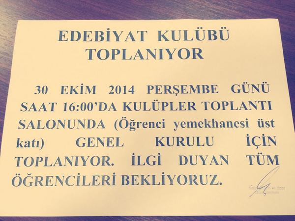 Kulübümüzün genel kurulu için duyuru. 30 Ekim saat 16:00'da buluşuyoruz!