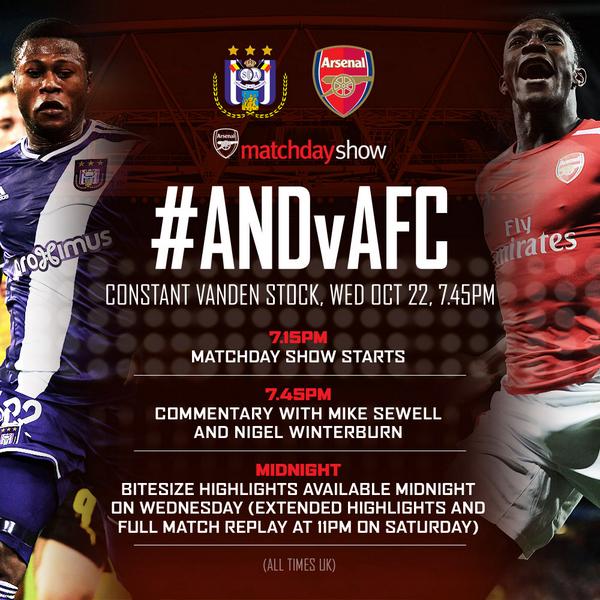 Arsenal's tweet photo. Our Matchday Show is now underway. Tune in for all the build-up to #ANDvAFC: http://t.co/sMxq0k9qfW http://t.co/qT33Xom2hU