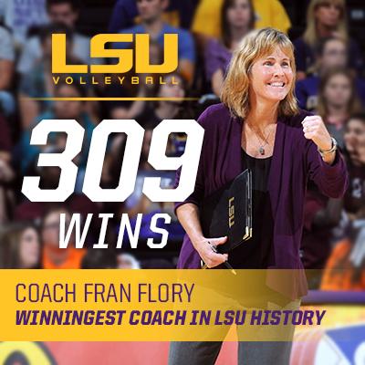 lsuvolleyball's tweet photo. Congrats to head coach @LSUCoachFran, the winningest coach in LSU volleyball history. #Compelled #GeauxTigers http://t.co/QB8laMv16u