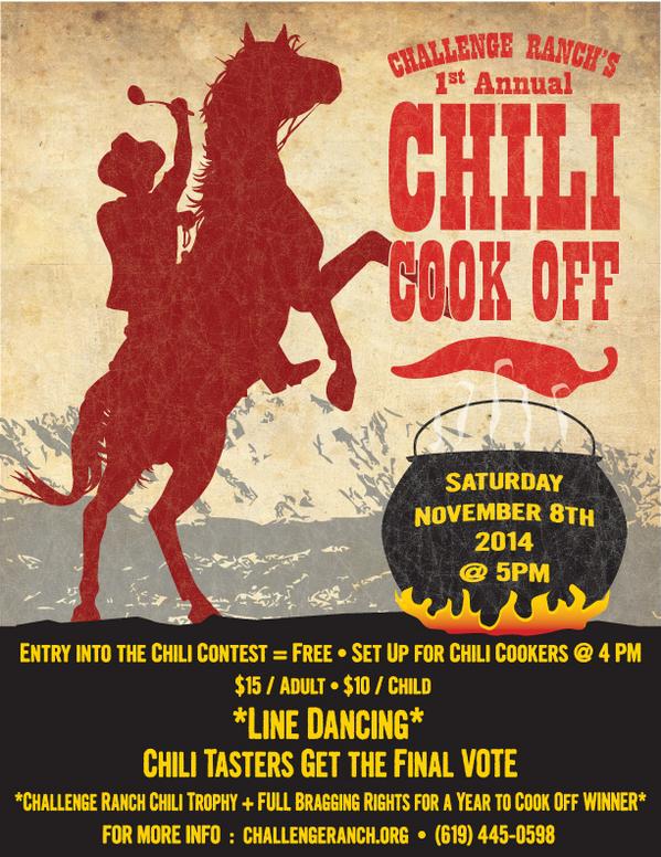 ChallengeRanch's tweet image. News first: plz share our event: CHILI COOK OFF 11/8,Proceeds -&amp;gt; Nonprofit ranch 4 SD children
@sandiegonewz @sdnews