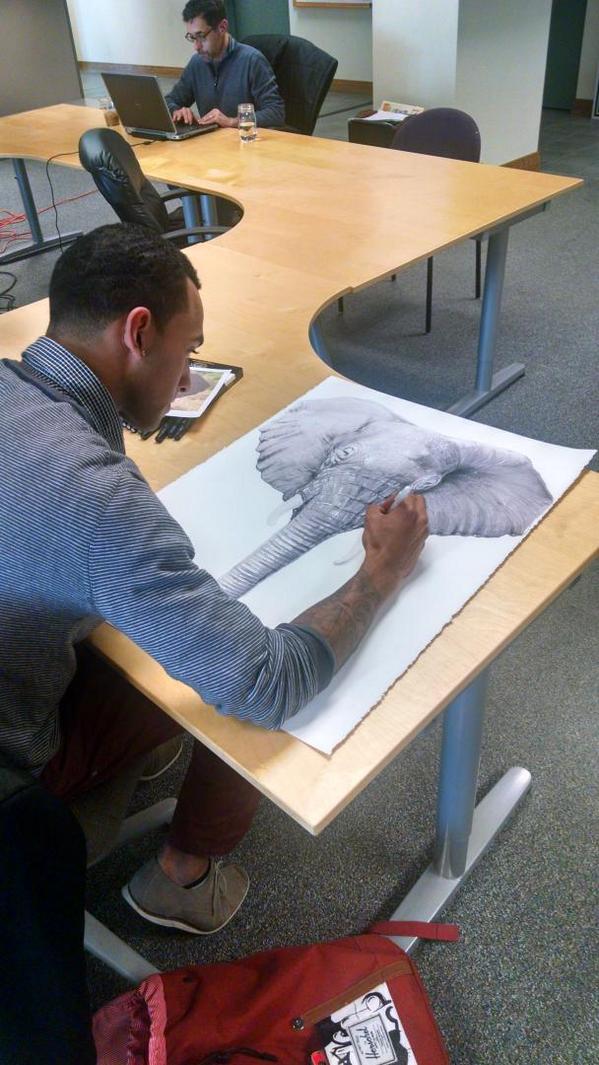 JCarsonMadtown's tweet photo. A sample of cool 'sctuff' happening @100State. He started this amazing drawing at 1130am! #uberimpressed http://t.co/LsvNySHsWu