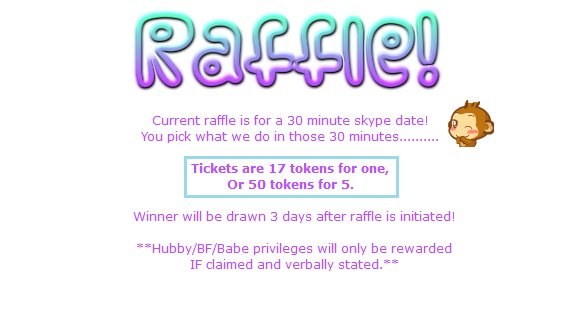 And don't forget this is the last day to get tickets for my 30 minute skype date raffle!! 17tks for one