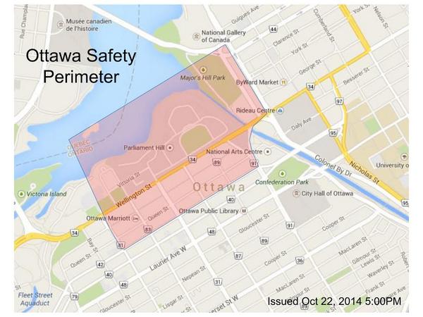 From Ottawa police, a map of the downtown Ottawa safety perimeter. #cbcOTT #OTTnews