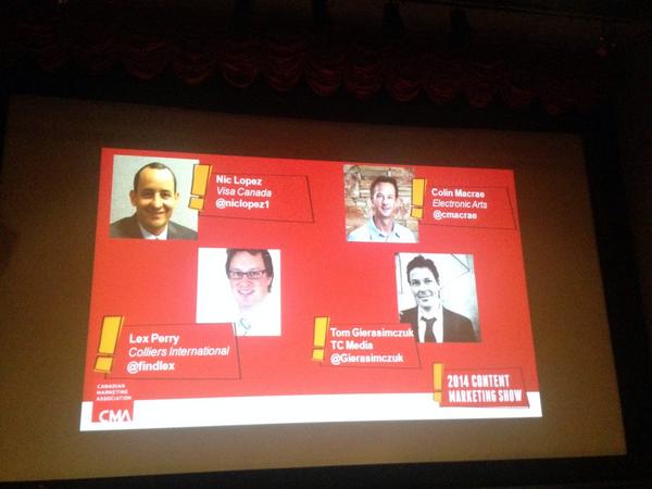 collierscanada's tweet photo. Content marketing interactive discussion panel up next #CMAcontent @findlex http://t.co/5dEoC2BHXz