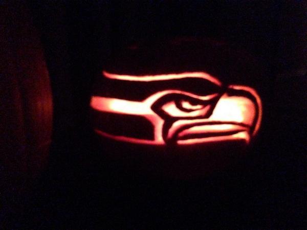 Seahawks's tweet photo. First #HawkOLantern of the season? RT @NateRadmacher: Just carved this up last night ... Go @Seahawks http://t.co/bGGTHCdesv