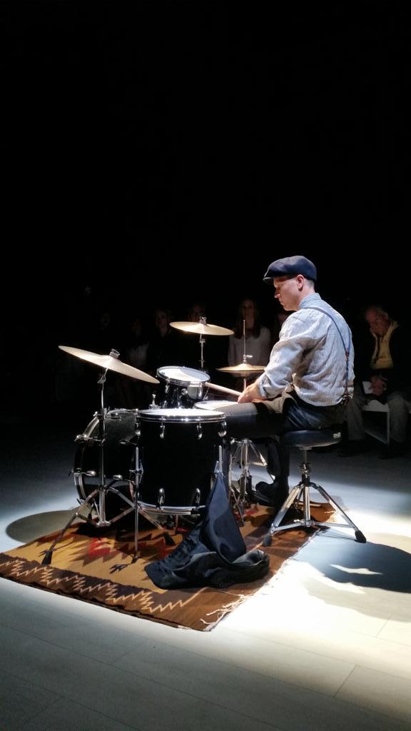 GlenBaxterTO's tweet photo. Drummer on #runway at @Klaxon_Howl show. Always hip and theatrical with their presentations at #fashionweekto http://t.co/yi901b0cGZ