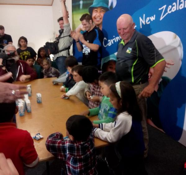 Fonterra's tweet photo. Avondale primary takes on #fastestfolder competition.Will they break the record? #fonterramilkforschools #richiemccaw http://t.co/lDQRMyW631