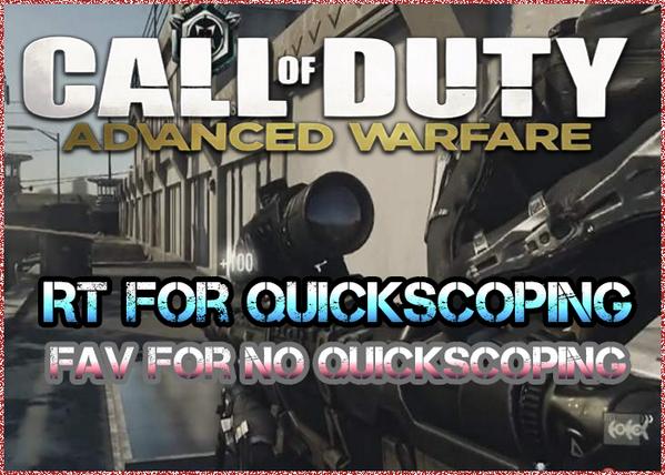 ZenoCloud's tweet image. RT for quickscoping
Fav for no quickscoping
#AdvancedWarfare @ShawnAbner