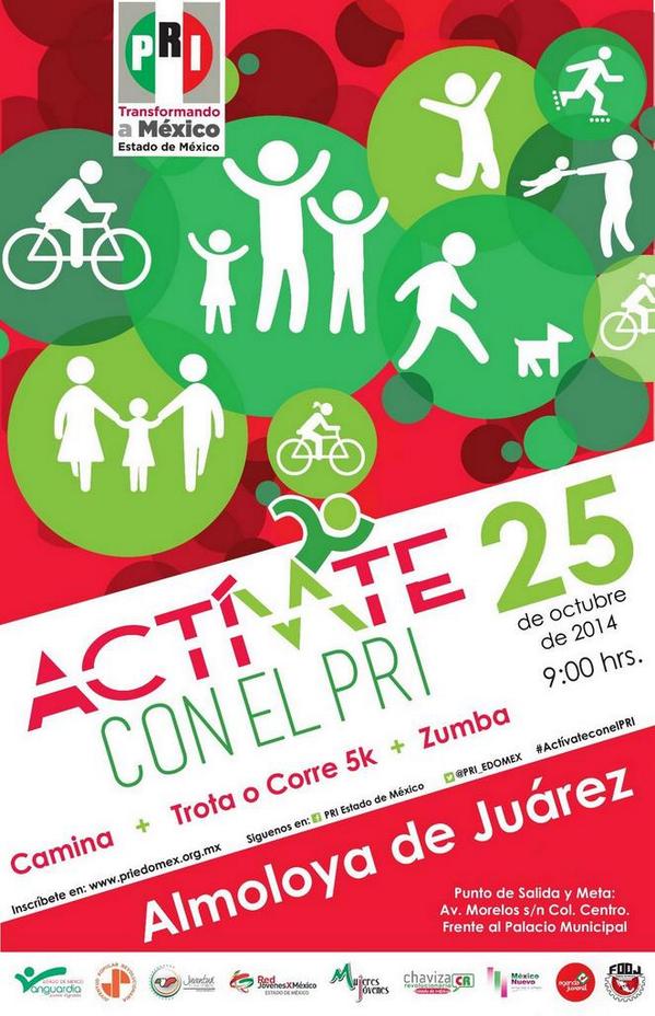 PRI_EDOMEX's tweet photo. Camina, trota, corre, baila, ¡Actívate! 

¡Nos vemos este sábado en Almoloya de Juárez! Te esperamos con tu familia. http://t.co/gjSdKtp8Ob