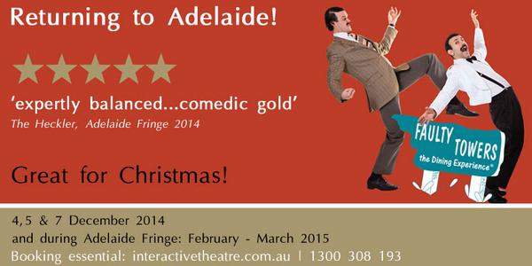 thefaultytowers's tweet photo. We're coming to #Adelaide for xmas! Tickets 4-5,7 Dec @AmBarLoungeAdl http://t.co/zMQBfLRVxr http://t.co/r1sSw13DbQ