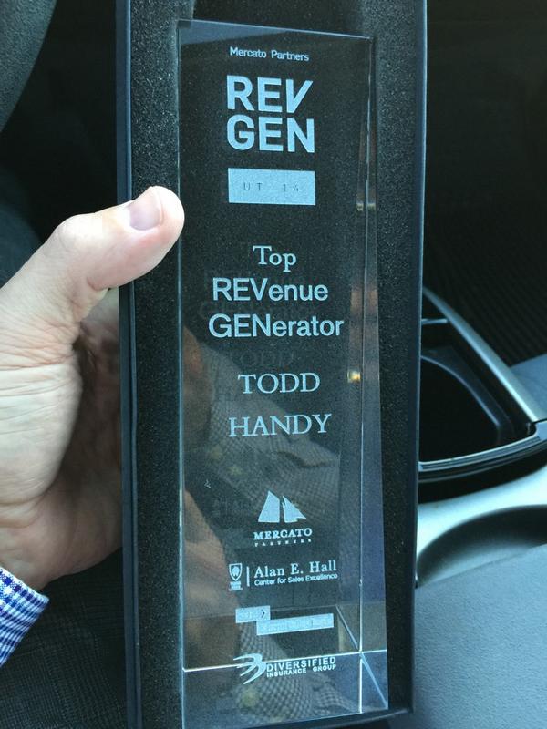 ToddHandy's tweet photo. Very humbled 2 b honored by @mercatopartners &amp; @AskAlanEHall w/ the #RevGen2014 award. Congrats 2 all recipients! http://t.co/W8ZlKMSCFG