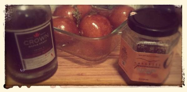 Roasted pears with <a href="/catskillprovs/">Pollinator Spirits</a> honey, <a href="/crownmaple/">Crown Maple</a> , thyme and Cuban rum #fall #EatLocal