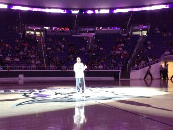 Coach Rahe talks with the Wildcat fans before the Purple and White Game. #WeAreWeber #BigSkyMBB