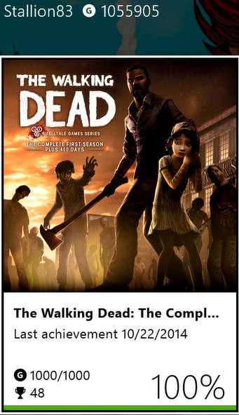 Stallion83's tweet photo. The Walking Dead Season One on #XboxOne complete! Still good a second time around &amp; runs smoother on X1 #JankFree ! http://t.co/rfSZI1C8Kf