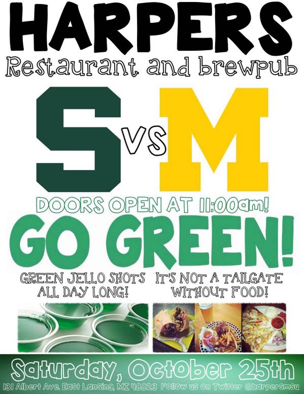 Harpersbrew's tweet photo. Saturday it's going dowwwwwnnnnn!! #SpartanNation #SpartyOn #rivalryweek #MgoBLOW #ELbars #GoGreen http://t.co/SQPjKXt5JM
