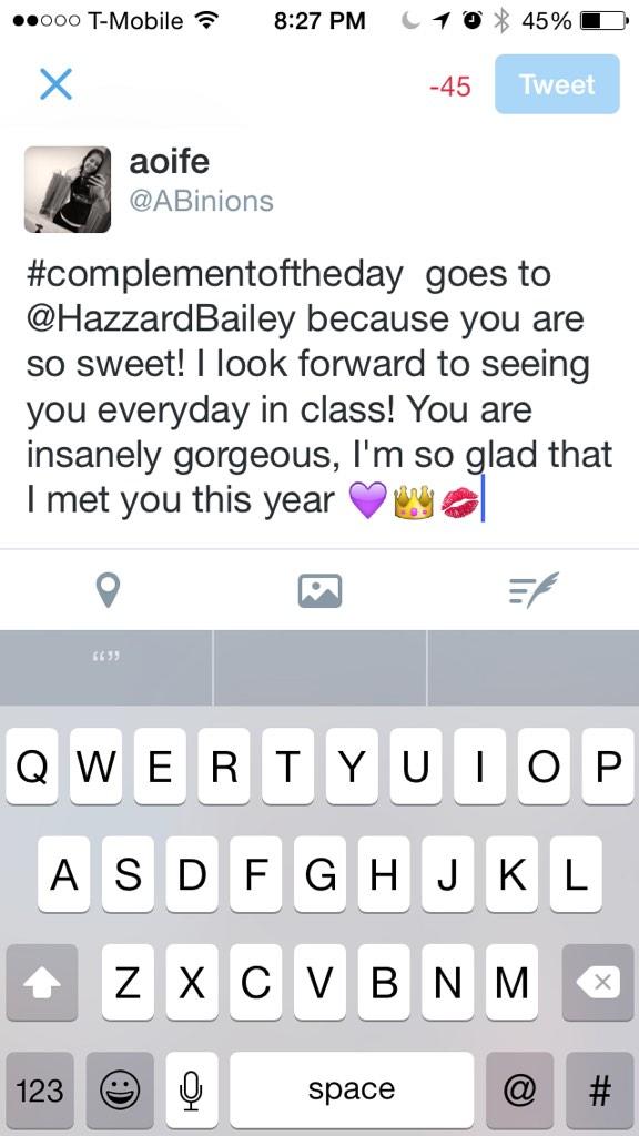 ABinions's tweet photo. #complementoftheday goes to @HazzardBailey 💜💜 http://t.co/pM3FgnFjWZ