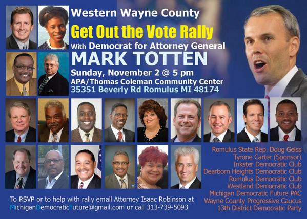 13thdems's tweet photo. Western Wayne County Clubs and Officials prepare to welcome  @MarkTottenForAG for historic coming together in Romulus http://t.co/C32P7RRz73