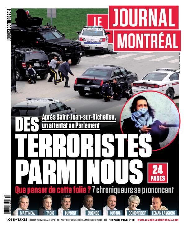 JdeMontreal's tweet image. La UNE du Journal de MONTRÉAL, édition du 23 octobre 2014.