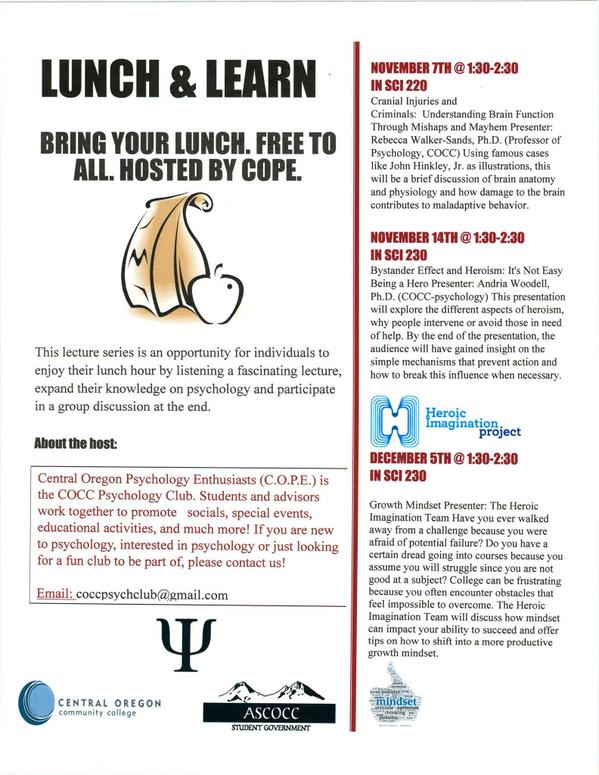 CoccPsychClub's tweet photo. Lunch and learn! Guest speakers, Rebecca Walker-Sands, Ph.D. Andria Woodell, Ph.D. and the Heroic imagination team! http://t.co/sgRHPffCnS
