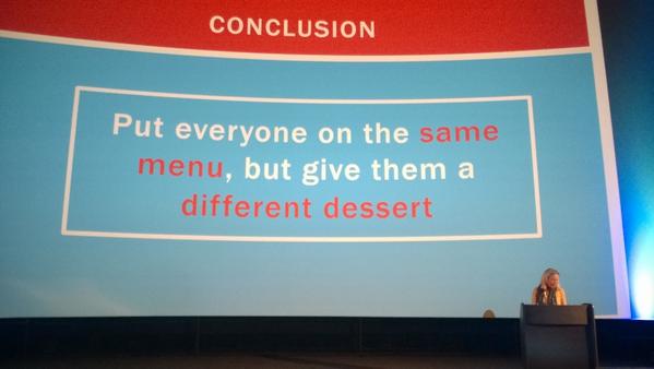 TomKellens1's tweet photo. Targeting by Liesbeth Nizet. Put everyone on the same menu, but give them a different dessert! #bdma14 @selligent http://t.co/0cRSWARWvm