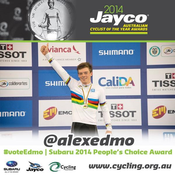 AusCycling's tweet photo. #VoteEdmo for 2014 Subaru People’s Choice Australian Cyclist of the Year #aussiecycling #oppy http://t.co/rf1Rss8Mt4 http://t.co/8AW2kVdMc3