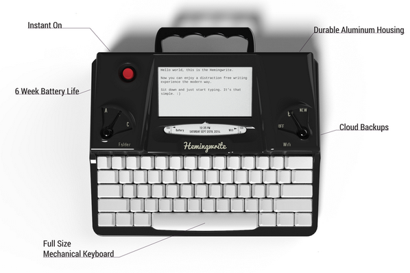 Sheamus's tweet image. The #Hemingwrite "is the Kindle of writing composition". I want one. hemingwrite.com