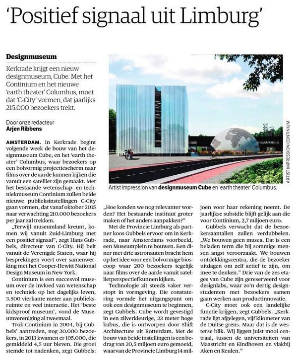 2 mooie artikelen over het nieuwe C-City in het NRC Handelsblad en het Limburgs Dagblad / Dagblad de Limburger