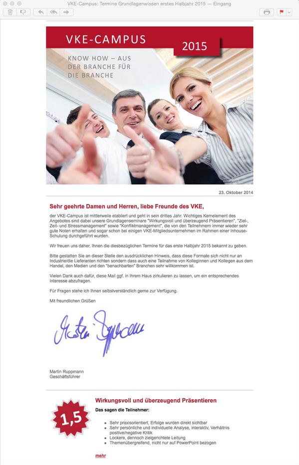 Programm des <a href="/Kosmetikverband/">VKE-Kosmetikverband</a>-Campus für das erste Halbjahr 2015 versandt: Know how - aus der Branche für die Branche