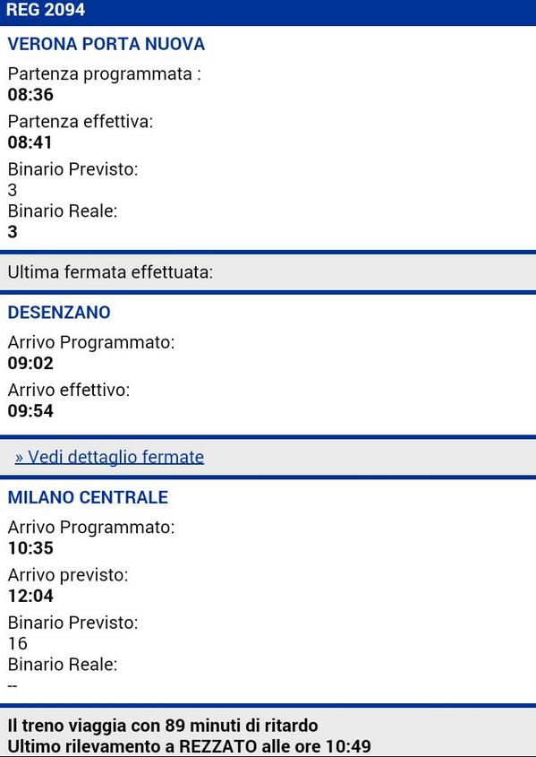 pendolarestanca's tweet photo. Che dire? Complimenti a @TRENORD_miVR per gli 89' di ritardo #centocentocento #nonsolofrecce http://t.co/Fd58lLQ1QQ