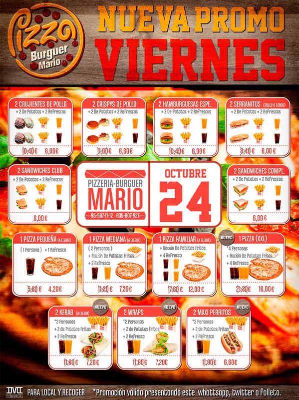 mariopizzeria's tweet photo. RECORDAR A TODOS QUE MAÑANA TOCA SORTEO DE CENA PARA DOS. RT,RT,RT CUALQUIER FOTO QUE SUBAMOS A PARTIR DE YA Y GANA http://t.co/SwZr7U5crq