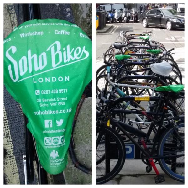 sohobikeslondon's tweet photo. Over the next few weeks we are giving out 100s of waterproof saddle covers around @berwickstlondon &amp; @CarnabyLondon http://t.co/IPjNRfvDJt