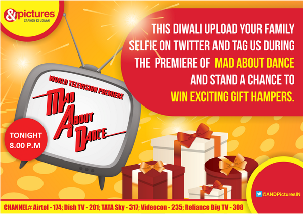 AndPicturesIN's tweet photo. Join us for the Diwali Premiere of @madabtdance and stand a chance to win exciting gift hampers.
#MADonAND http://t.co/ChuI0IvD6r