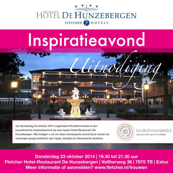 Bezoek vanavond de inspiratieavond/netwerkborrel van <a href="/brlft_voordeel/">Bruiloftvoordeel.nl</a> in <a href="/FHDeHunzebergen/">FH De Hunzebergen</a> in Exloo. Gratis entree.
