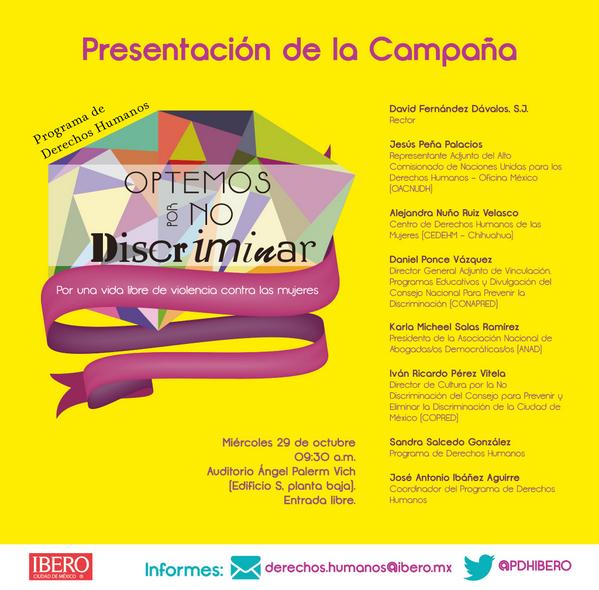 Por una vida libre de violencia contra las mujeres #Optemospornodiscriminar 29 de octubre 9:30 a.m. <a href="/expresateibero/">Exprésate Ibero</a>