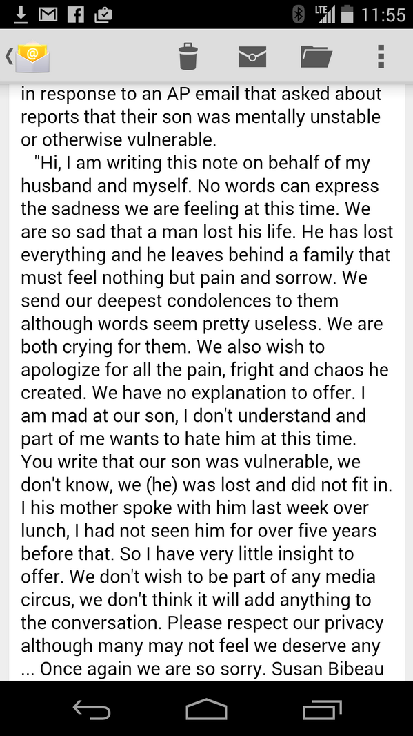 Parents of Michael Zehaf Bibeau, man authorities have identified as the Ottawa shooter, have released a statement: