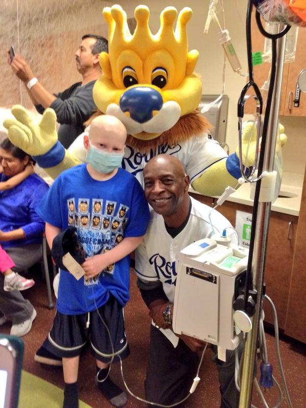 Royals's tweet image. Willie Wilson and @Sluggerrr met patients as the #Royals and @MLB donated a Starlight Fun Center to KU Hospital.