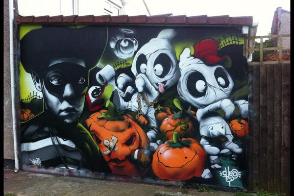 Upfest's tweet photo. How good is this from @cheograff & #Kopsky opposite the gallery on @NorthStreetBS3 #Halloween #Spooky #ProperBristol http://t.co/xl7u0quD6C