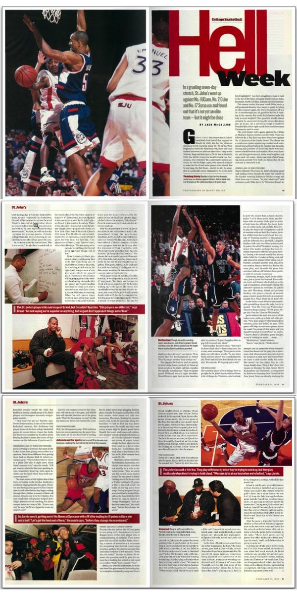 gionysports's tweet photo. #TBT @SInow '99 Article #sjubb Hell Week. Took on #1UConn #2Duke #17Cuse Great Week of BBall http://t.co/Ewvd1yeDys http://t.co/mdLFEjOuYc