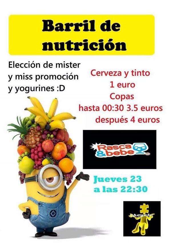 rascaybebe's tweet photo. Hoy BARRILAZO de Nutrición🍏 a partir de las 22:30. 

¡Se elegirá en directo a Miss y Mister Promoción y Yogurines!👫😃 http://t.co/DUgH7q6OHD