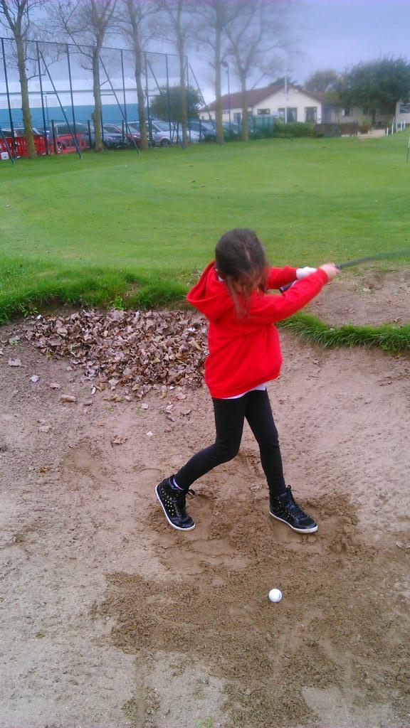 MarchyPGAGolf's tweet photo. First bunker shots for Ebony today. Lots of good things but one crucial fail! #practicewillmakeperfect http://t.co/SOZfz7bdUz