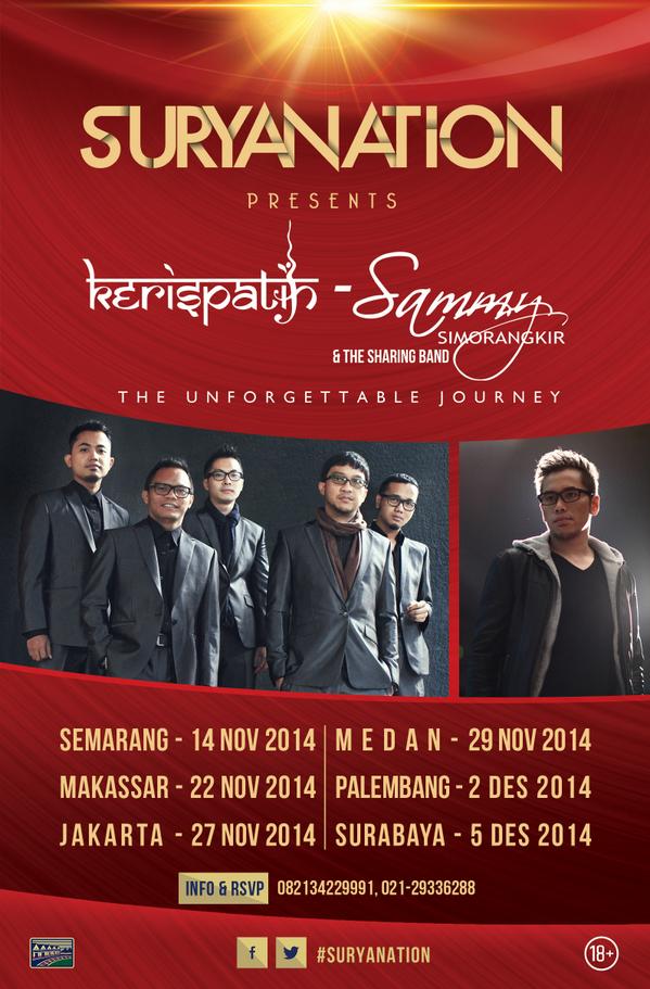 RT <a href="/widi_inal/">widi rinaldi</a>: SURYANATION present KERISPATIH - SAMMY S will be held in 6 cities on Nov - Dec 14 #suryanation