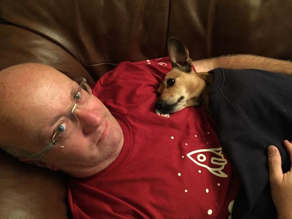 mickstevens's tweet photo. 5/10/14 Recovering from #MLHLaunch with @sausage_the_dog โค๏ธ๐ถ http://t.co/miJKWcj6Uz