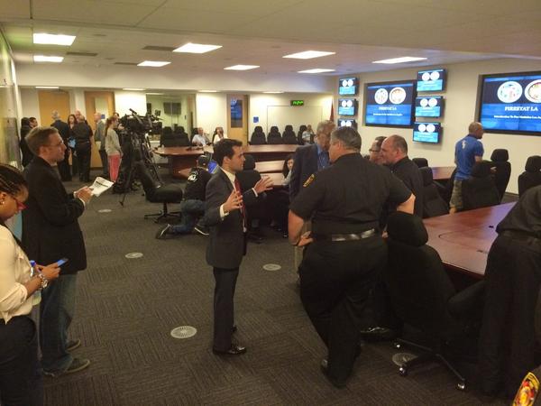 LAFDtalk's tweet photo. .@LAFDChief &amp; @ericgarcetti about to start #FireStatLA press conference in #LAFD DOC at 2:30pm. http://t.co/oKZrN0rHfB
