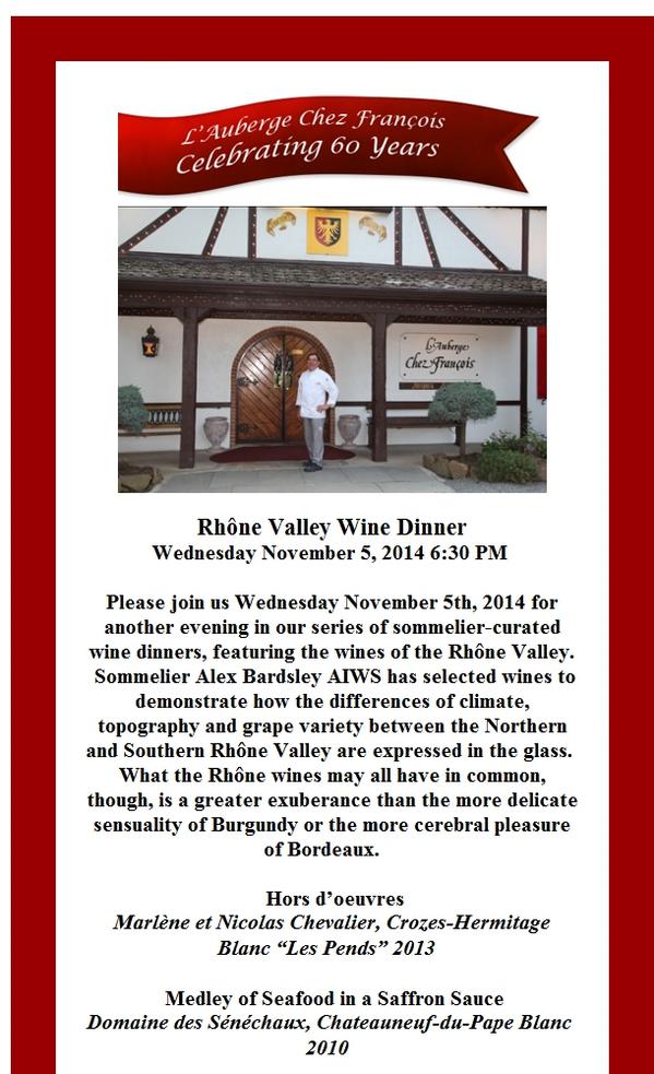 ChefJacquesH's tweet photo. Rh�ne Valley Wine Dinner Wednesday November 5, 2014  6:30 PM http://t.co/5JGKb2zzI9 http://t.co/kodjxTNDvN