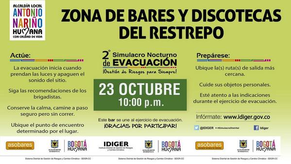 ALantonionarino's tweet image. Esta noche 2° simulacro nocturno de evacuación Bares y Discotecas del barrio Restrepo @Bogota_DC @monroypardo