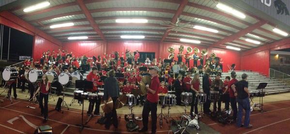 CabotFA's tweet photo. @CJHSPanthers 8th grade band joining the @CabotFA 9th grade band at the CFA Red game tonight. #presentmeetsfuture http://t.co/2cz82boNVd
