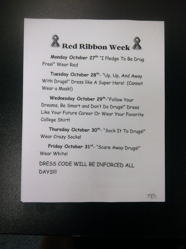 🚨🚨Red Ribbon Week
Here are the Dress Up days!🚨🚨
