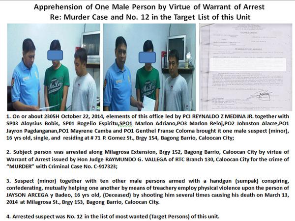 Apprehension of One Male Person by Virtue of Warrant of Arrest Re: Murder Case &amp; # 12 in the Target List of this Unit